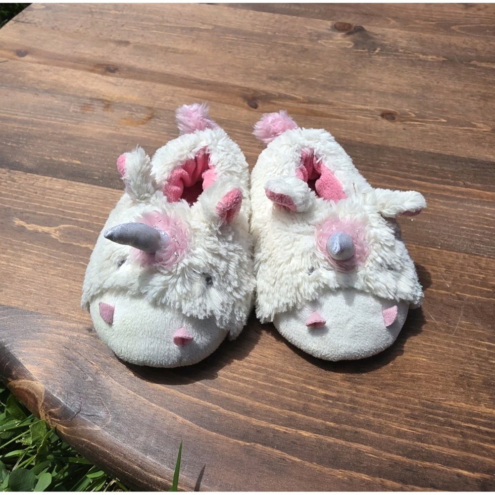 Girls Unicorn Slippers Size 5/6 UK 3/4 Plush Fuzzy Pink White House Shoes...